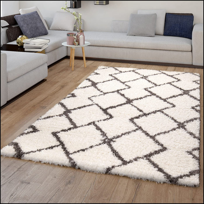 Scandi Shaggy Geometric Rug Cream #45555