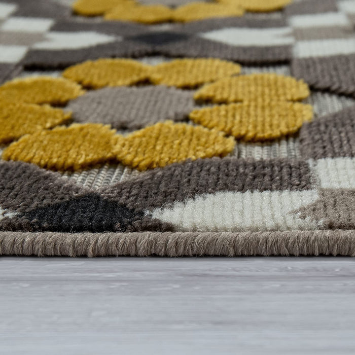 Indoor / Outdoor Rug 3D Floral In Yellow Beige #45794c