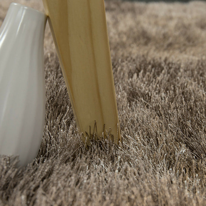 Super Soft Shaggy Plain Rug In Beige / Brown #81554