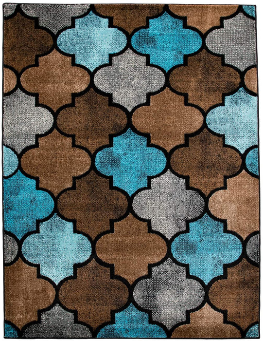 Moroccan Geometric Rug In Blue Brown #4565