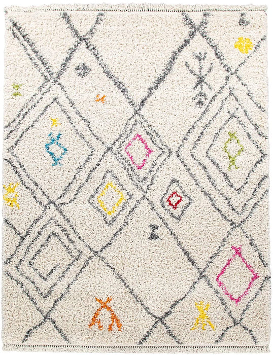 Boho Shaggy Rug In Cream #13425