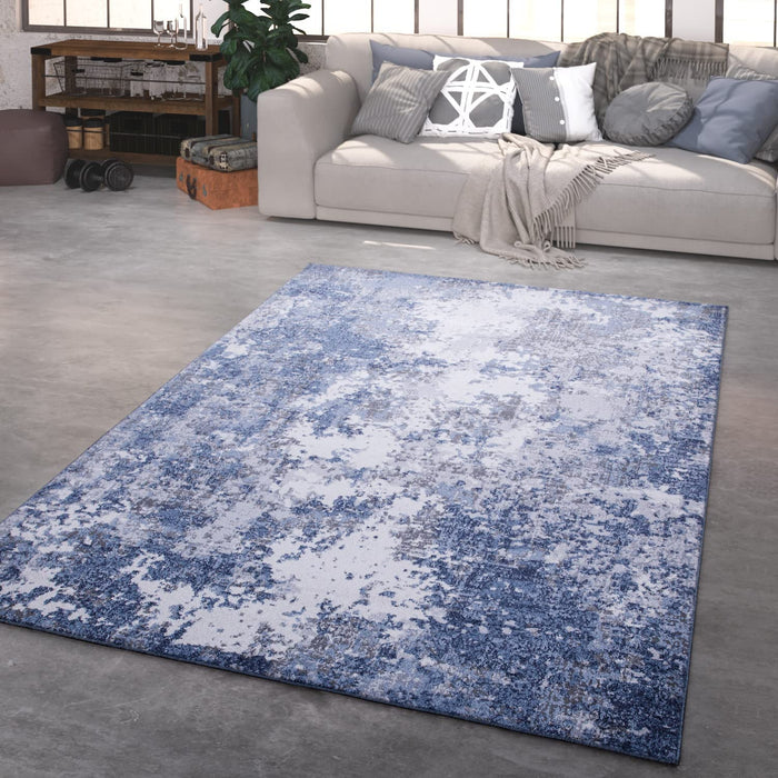 Modern Shabby Chic Abstract Distresed Rug Blue #2445