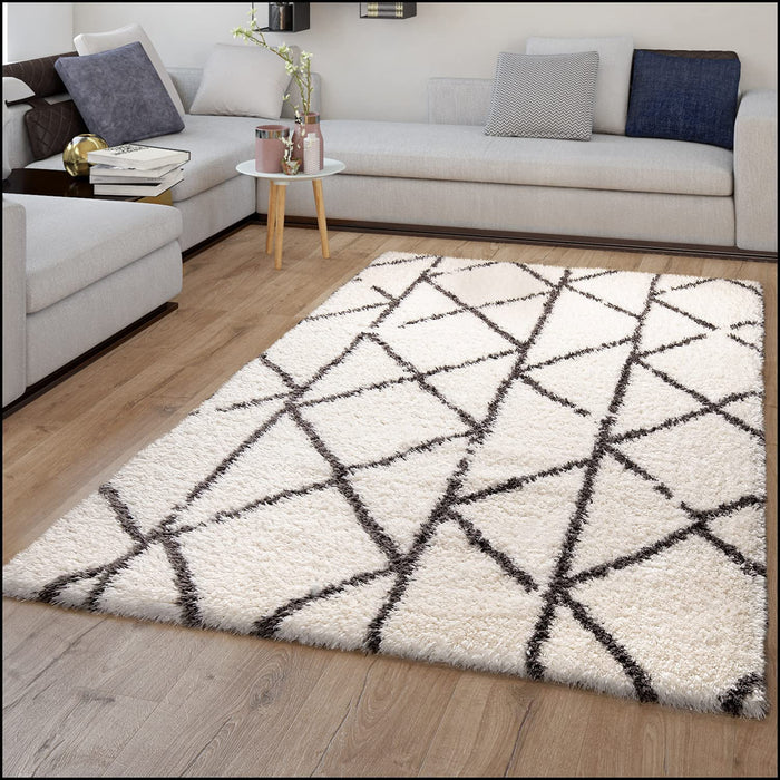 Scandi Shaggy Geometric Rug Cream #45556