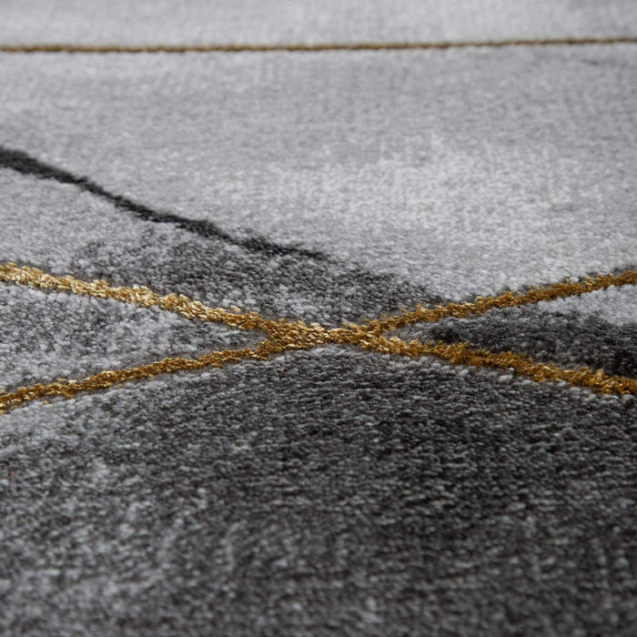 Modern Marble Look Rug in Grey Gold #10063g