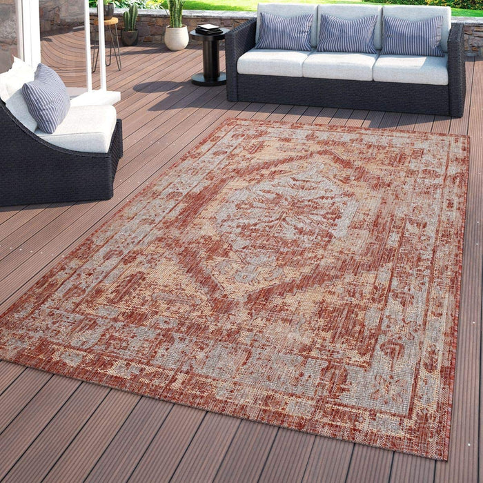 Indoor / Outdoor Red Oriental Distressed Rugs #4533