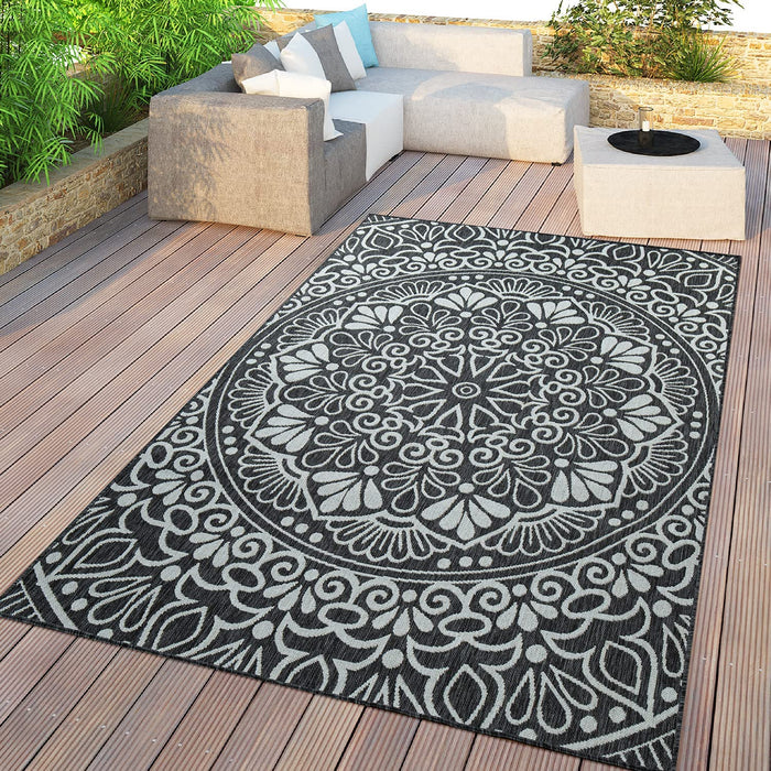 Indoor / Outdoor Flatwave Ethnic Rug Black #66592