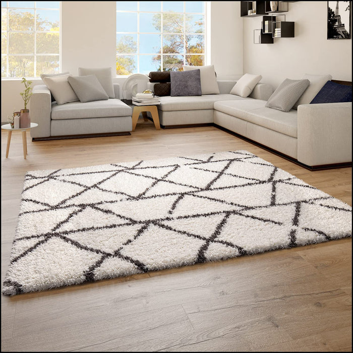 Scandi Shaggy Geometric Rug Cream #45556