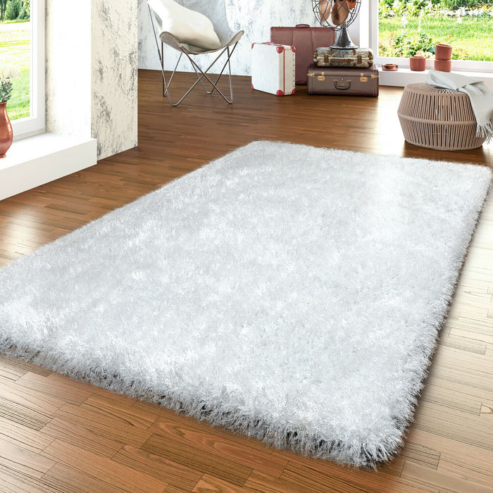 Super Soft Shaggy Plain Rug In White #81557