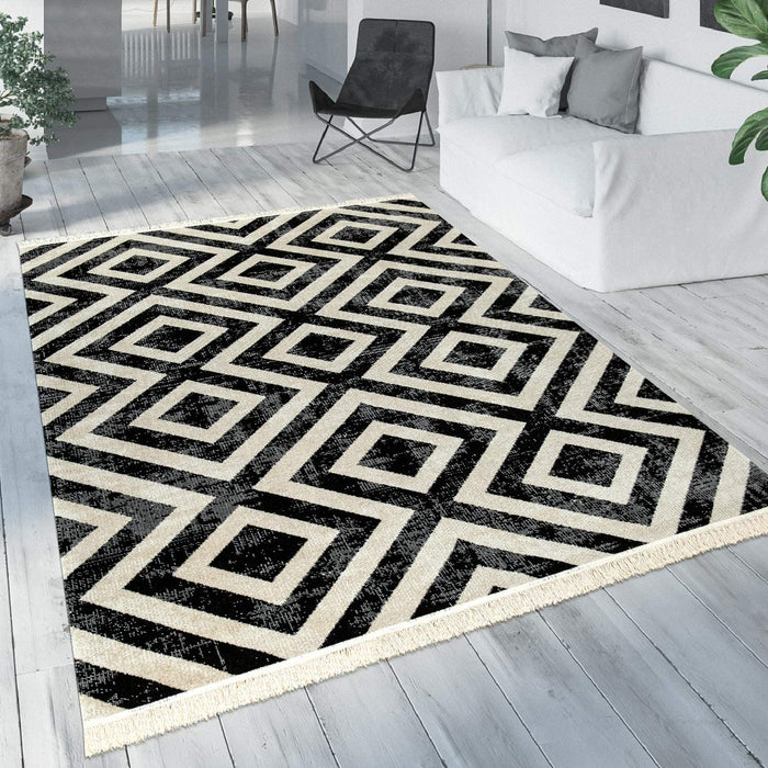 Modern Scandi Design Rug Black #5443v