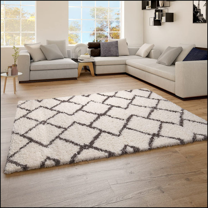 Scandi Shaggy Geometric Rug Cream #45555