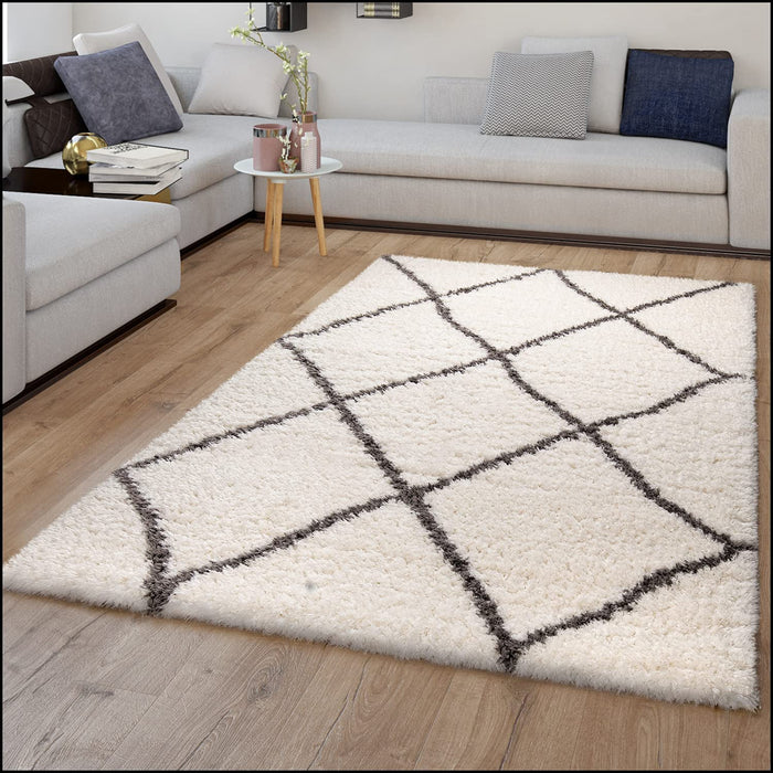 Scandi Shaggy Geometric Rug Cream #45557