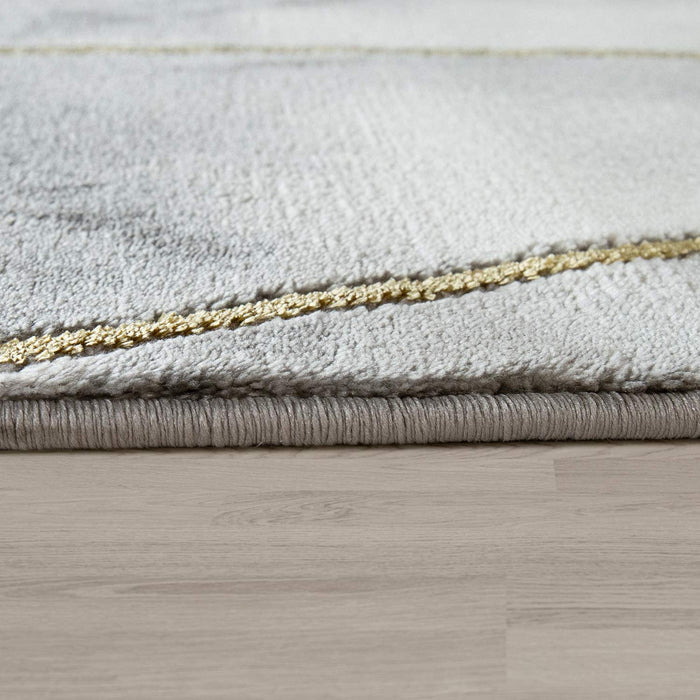 Modern Marble Look Border Rug in Grey Gold #10065g