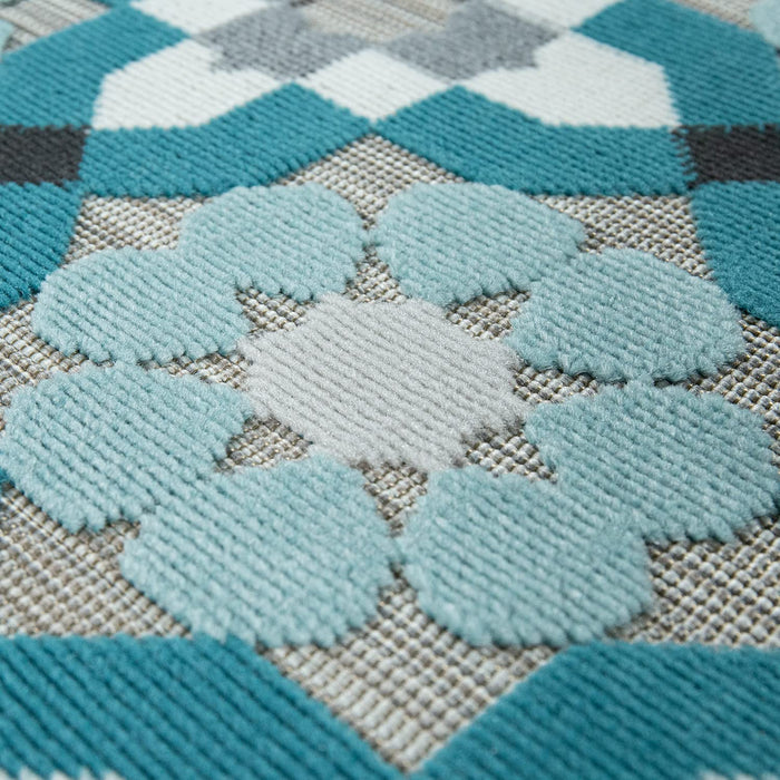 Indoor / Outdoor Rug 3D Floral In Teal  #45794