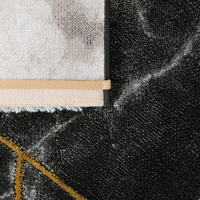 Modern Marble Look Border Rug in Grey Gold #87765