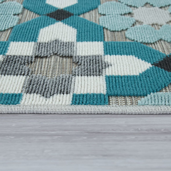 Indoor / Outdoor Rug 3D Floral In Teal  #45794