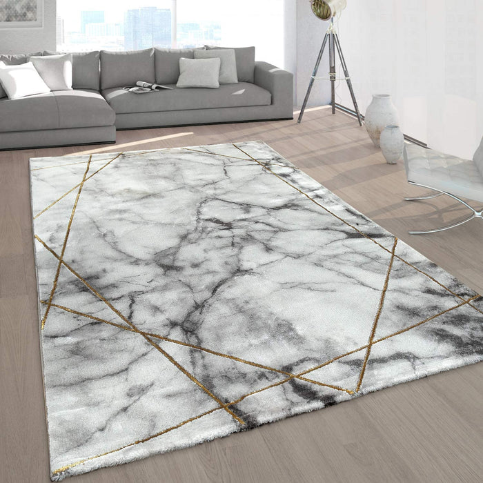 Modern Marble Look Rug in Grey Gold #10063g