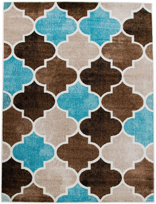 Moroccan Geometric Rug In Blue Brown #4564