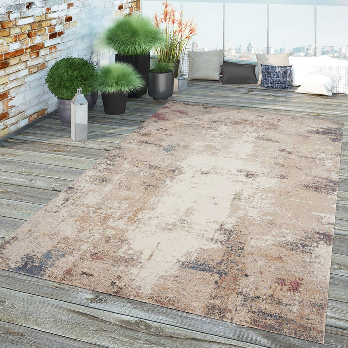 Modern Abstract Distressed Rug Beige Blue #55223