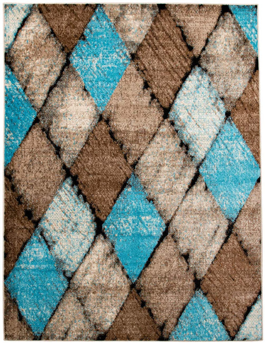 Geometric Diamonds Rug In Blue Brown #4571