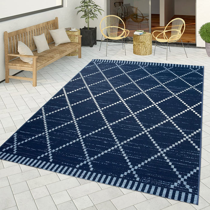 Blue White Indoor / Outdoor Rug Diamonds #9780