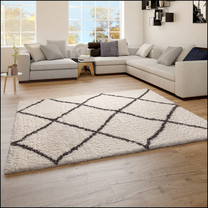 Scandi Shaggy Geometric Rug Cream #45557