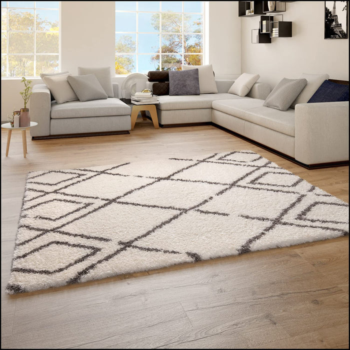 Scandi Shaggy Geometric Rug Cream #45558