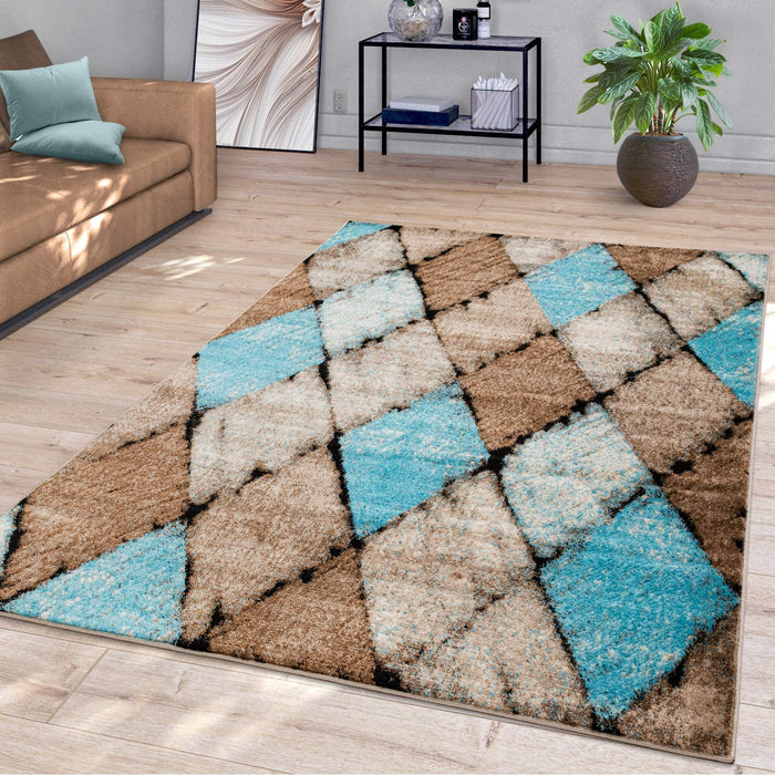 Geometric Diamonds Rug In Blue Brown #4571