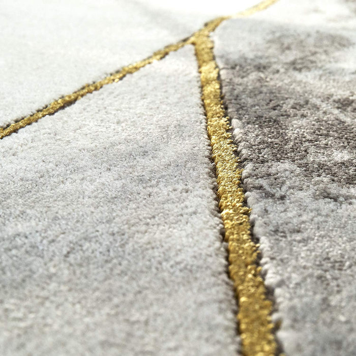 Modern Marble Look Border Rug in Grey Gold #10065g