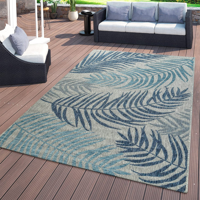 Blue Indoor / Outdoor Flatwave Palm Tree Rug  #4115