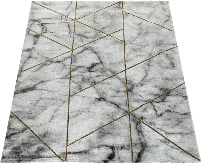 Modern Marble Look Striped Rug in Grey Gold #10064g