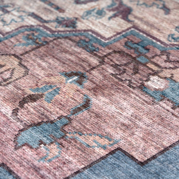 Traditional Ethnic Boho Rugs Flatwave Blue Pink #22146