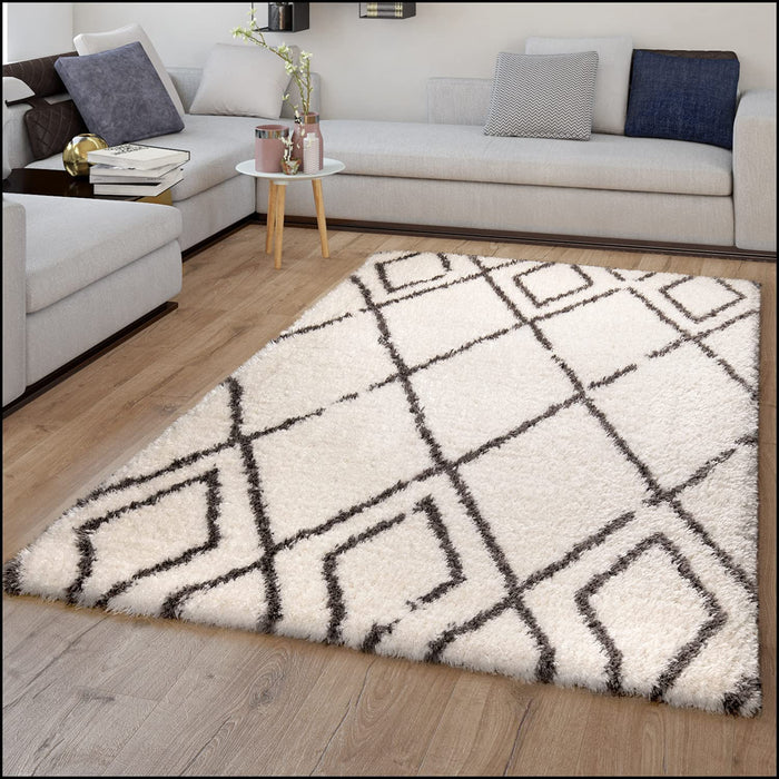 Scandi Shaggy Geometric Rug Cream #45558